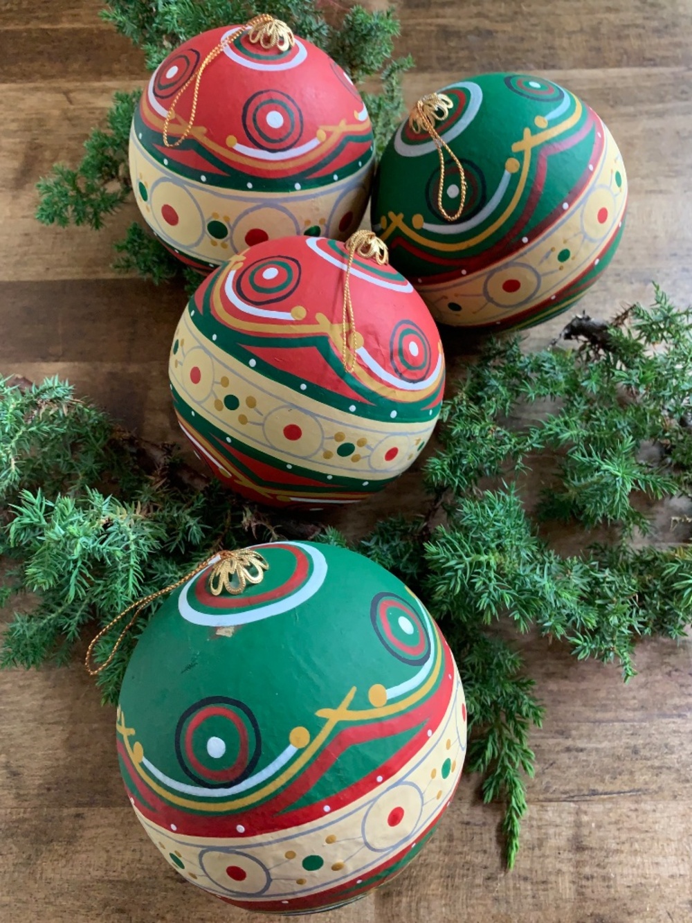 Paper Mâché Large Christmas Ornaments – Set of 4 – Vintage